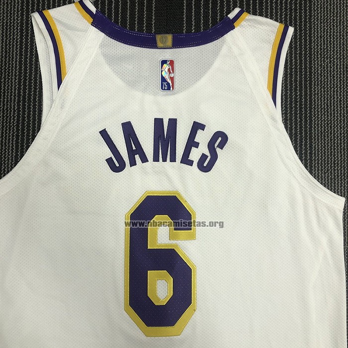 Camiseta Los Angeles Lakers LeBron James NO 6 Association Autentico Blanco
